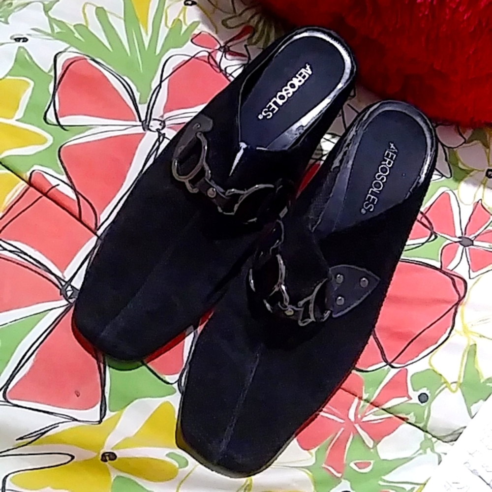 AEROSOLES WOMAN SHOES Mules Black SUEDE OPEN ON BACK